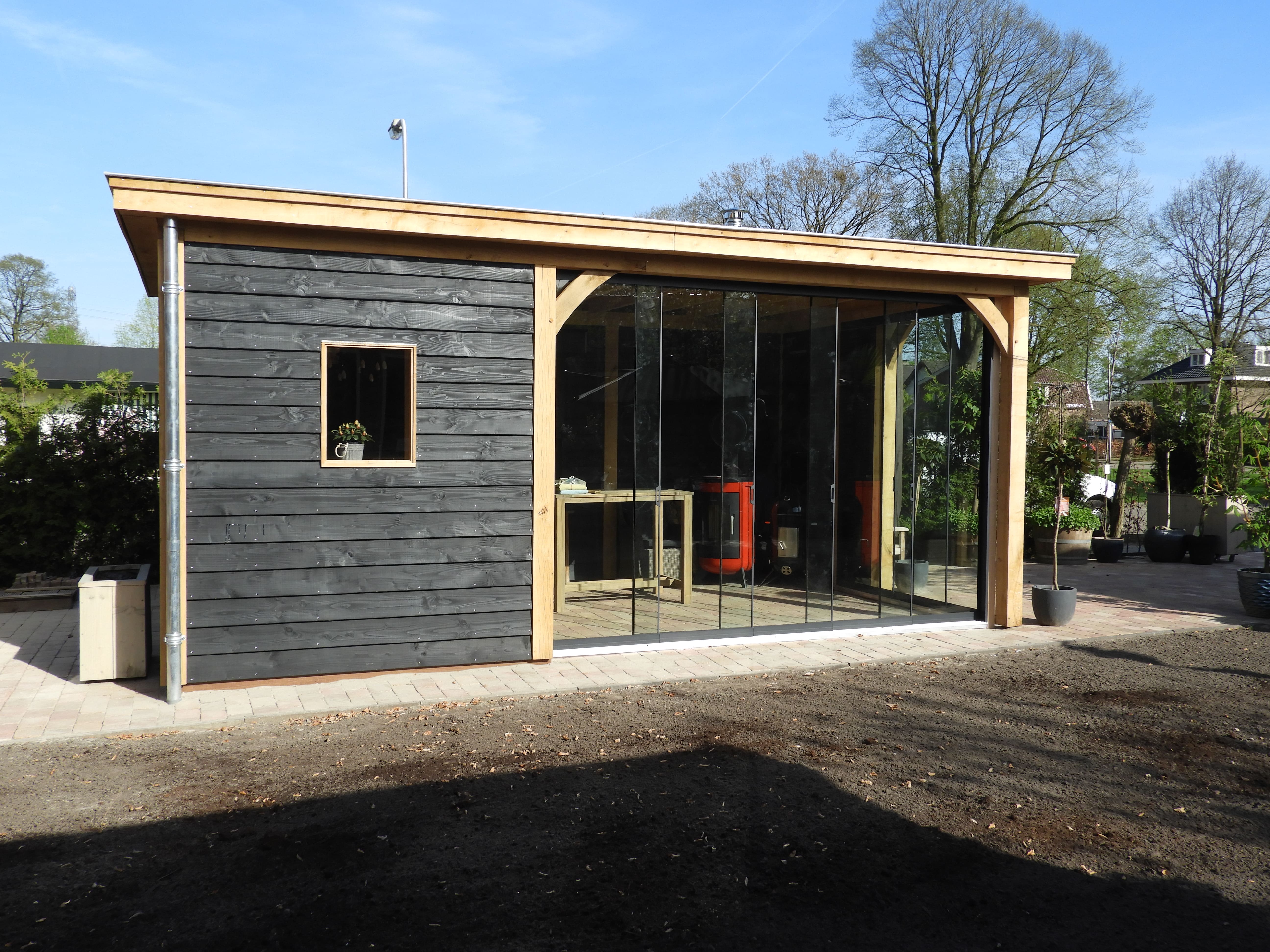 houten tuinkamer met glazen schuifwanden 2 Vechtdalbouwsystemen